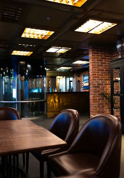 Interior of a dark pub loft interior